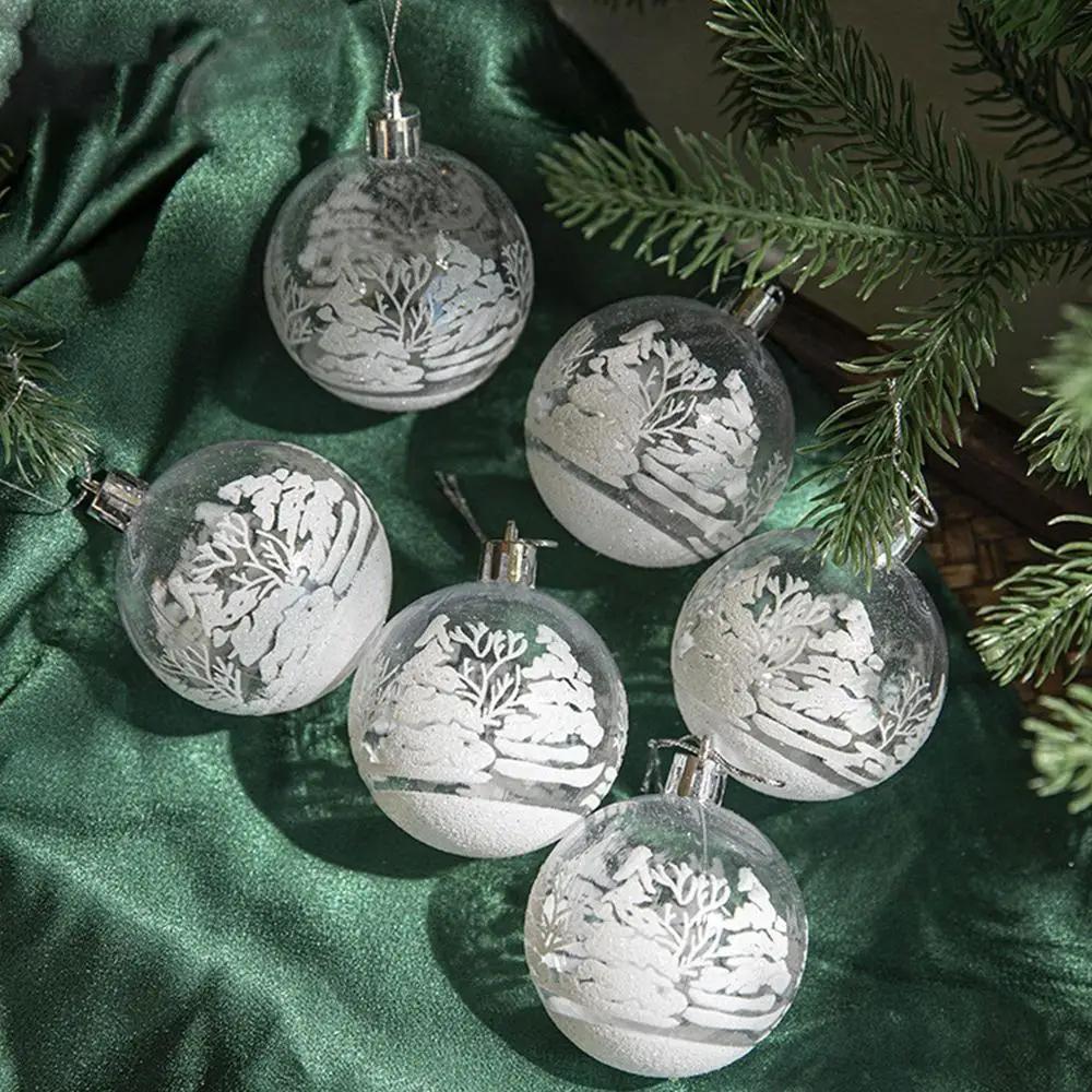 

6Pcs 6cm Clear Acrylic Xmas Ornaments, Frosted Tree Design with Metal Cap, Christmas Ball Decor for Tree Gift Home Party 6cm