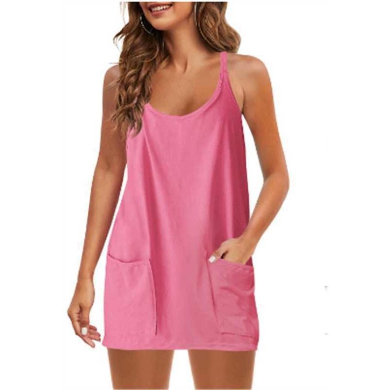 Vestito Canotta da Donna Senza Maniche con Tasche, Vestito Mini Casual Ampio