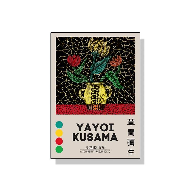 Yayoi Kusama Kunstausstellung Kürbisblume Wandkunst Poster Drucke Abstrakte Leinwandmalerei Bild für Modernes Zimmer Wohnkultur