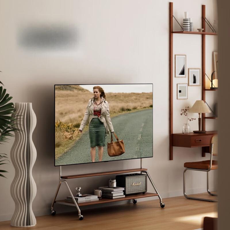 Solid Wood Mobile TV Floor Stand with Wheels