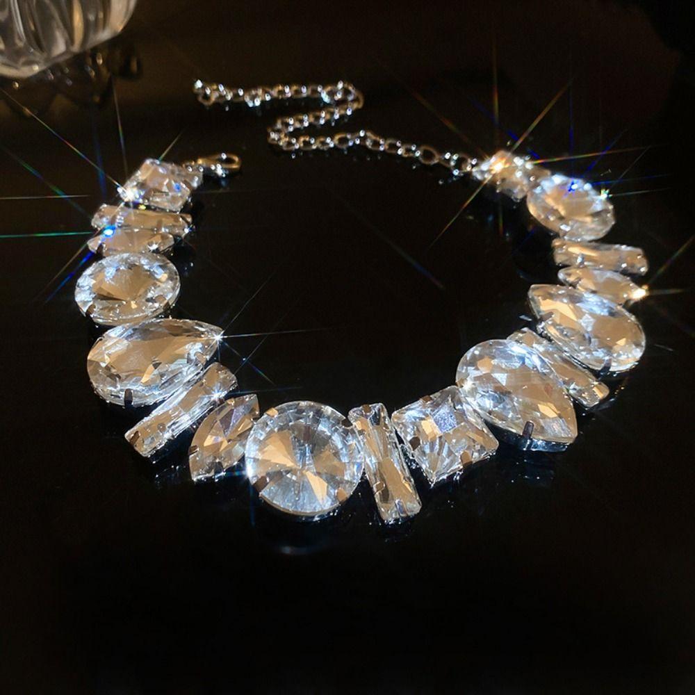Exaggerated Rhinestone Necklace Light Luxury Women's Choker Temperament Crystal Necklace  Girls