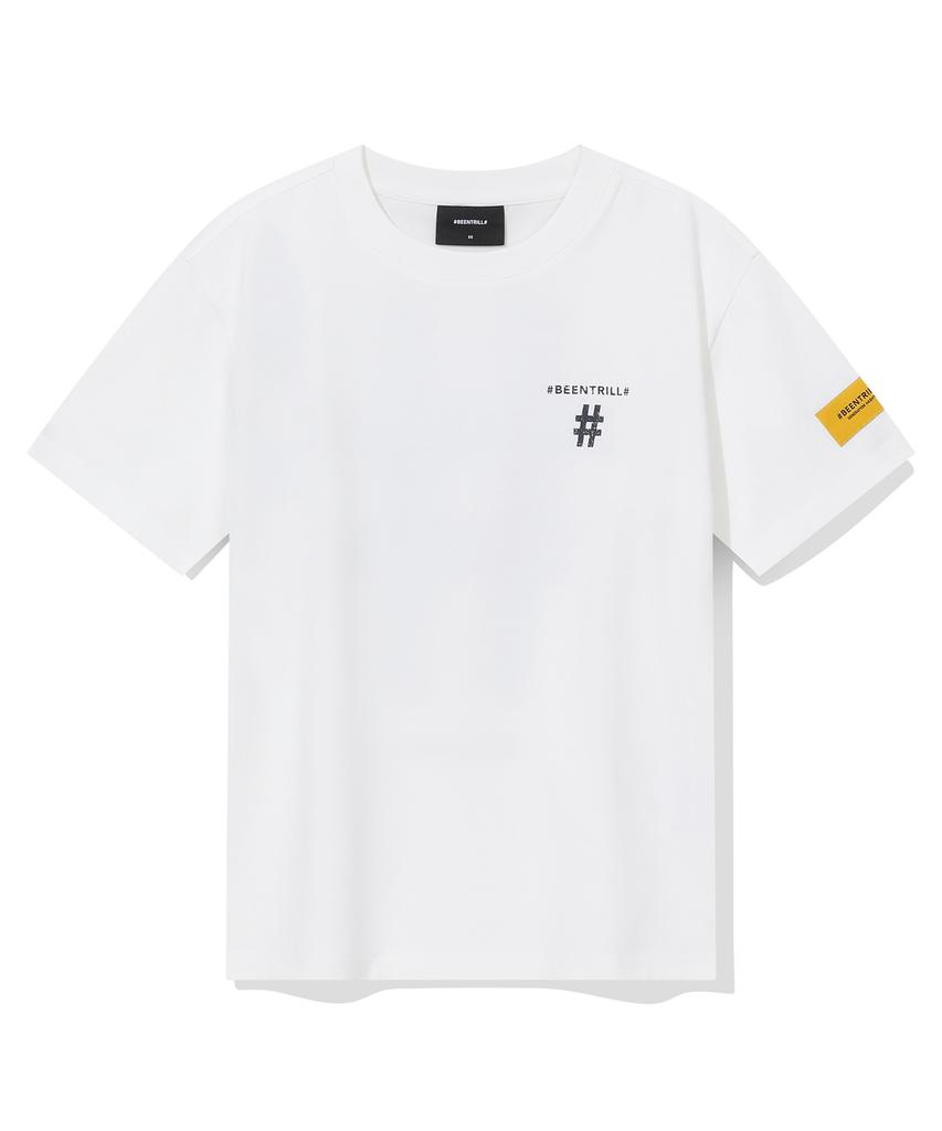 BEENTRILL Women'S Stamp Hashtag Short Sleeve T-Shirt (Off-White)