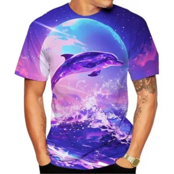 Summer Ocean Themed Printed Casual Breathable Comfortable Short Sleeved T-shirt- Soft Medium Elastic Polyester Fiber Fabric Summer Loose Casual Wear