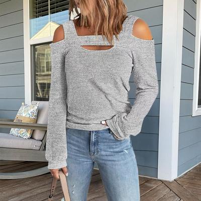 Autumn and Winter European and American Women's Clothing Fashion Casual Solid Color Loose Long -sleeved T -shirt Women