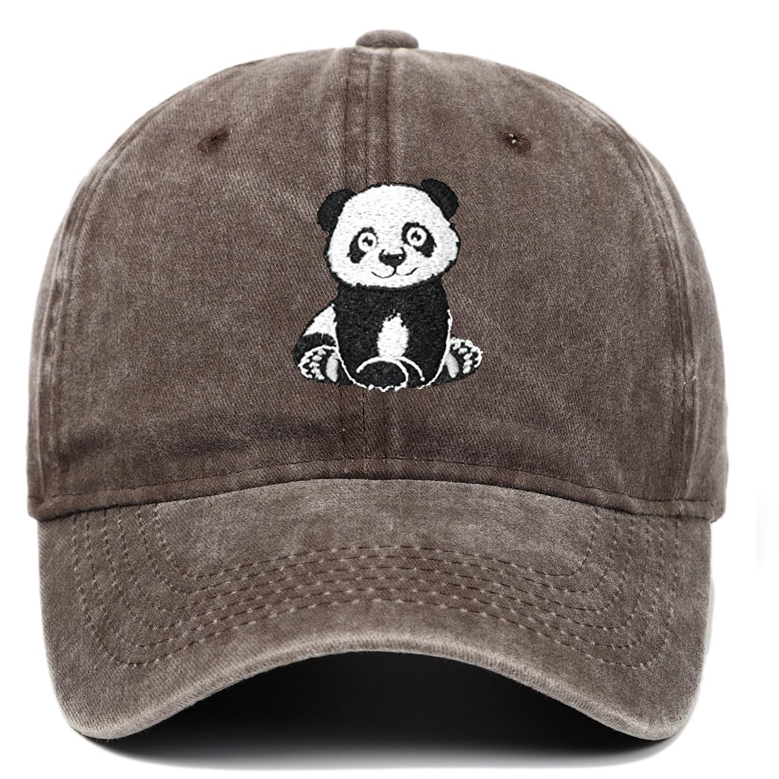 Panda Embroidery Pure Cotton Baseball Cap - Outdoor Casual Sun Protection Hat Adjustable коричневый