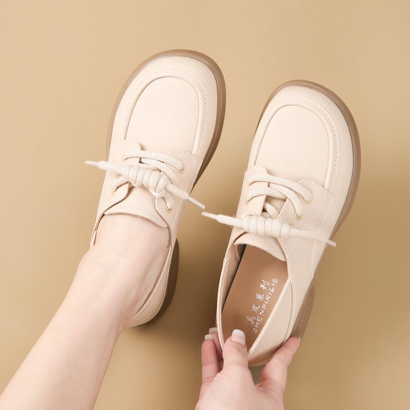 Loafers Women's Spring and Autumn New Soft-soled Middle-aged Mother Pumps Flat-soled Lace-up Work Casual Leather Shoes Women