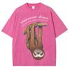 Retro Cartoon Hanging Long arm monkey print T-shirt water wash vintage style men's and women's short sleeve shirt