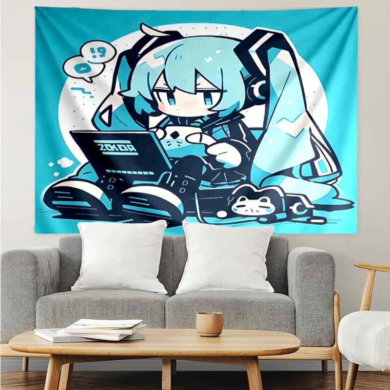 Hatsune Miku Tapestry for Bedroom Aesthetic Classroom Tapestries Wall Hanging for Living Room Dorm Office,Ideal Creative Gift