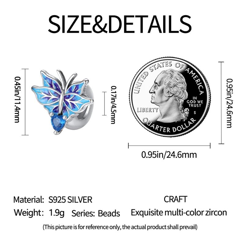 Original Charms Copper Plated Blue Butterfly Safety Fastener Beads Fit Bracelet Women Jewelry Making Diy Gift