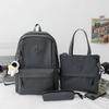 Unisex Advanced PU Schoolbags for College Students High School Elegant Black 3 Pcs Set Backpack with Study Bag Pencil Box