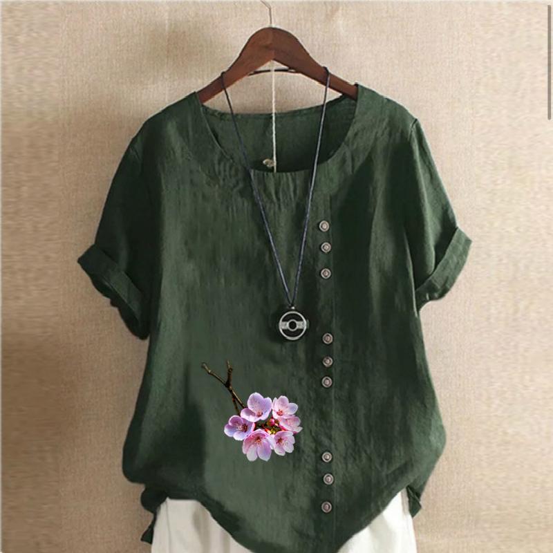 Women's Fashion Flowers Prined Short Sleeve T-shirt Loose Cotton Shirt Casual Loose Summer Blouse Tops
