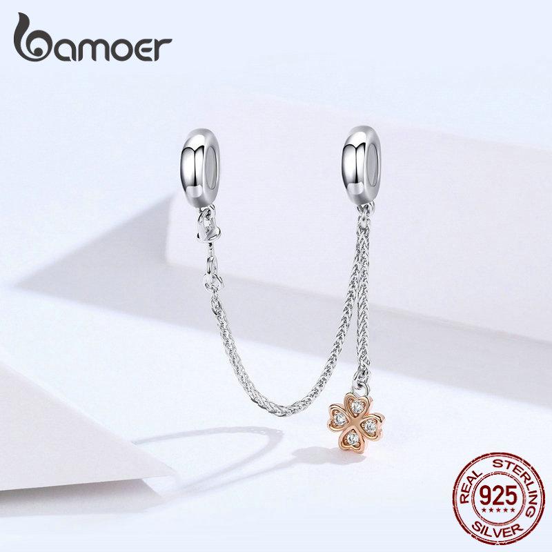 

BAMOER четырехлистный клевер, безопасная цепочка с силиконом для женщин, браслеты SCC1261