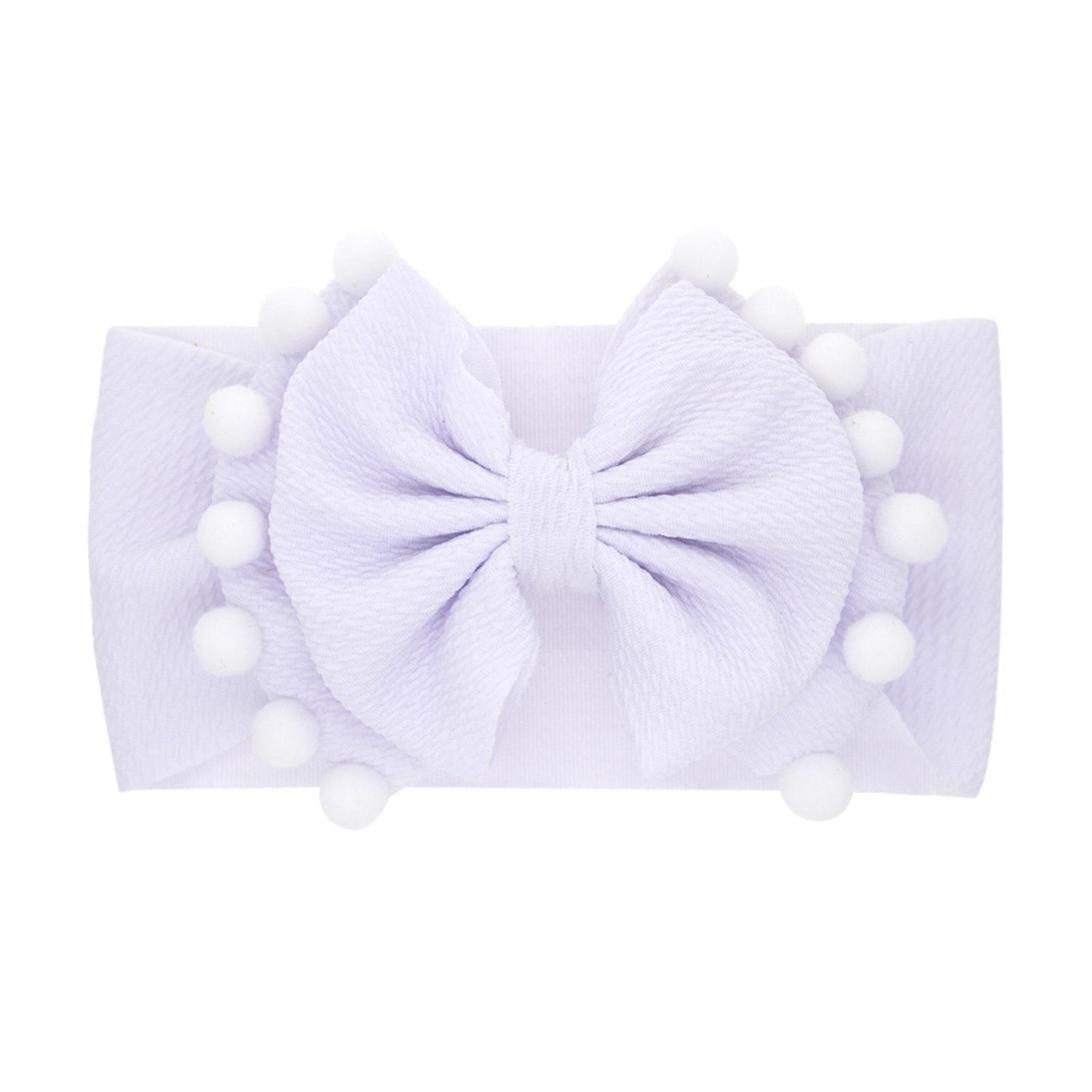 

Детская милая двухслойная однотонная повязка на голову с бантом и шариками по краю One Size белый