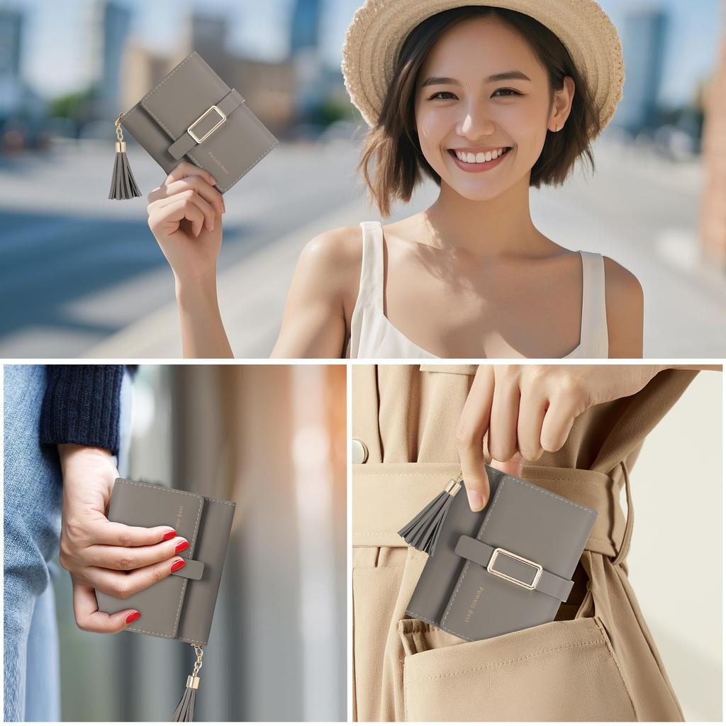 Pomelo Best Wallet with Skimming Easy To and Coin Perfect As a Gift Dark Women's Tri-Fold Prevention, Use, Foldable, Purse, (Solid Gray)