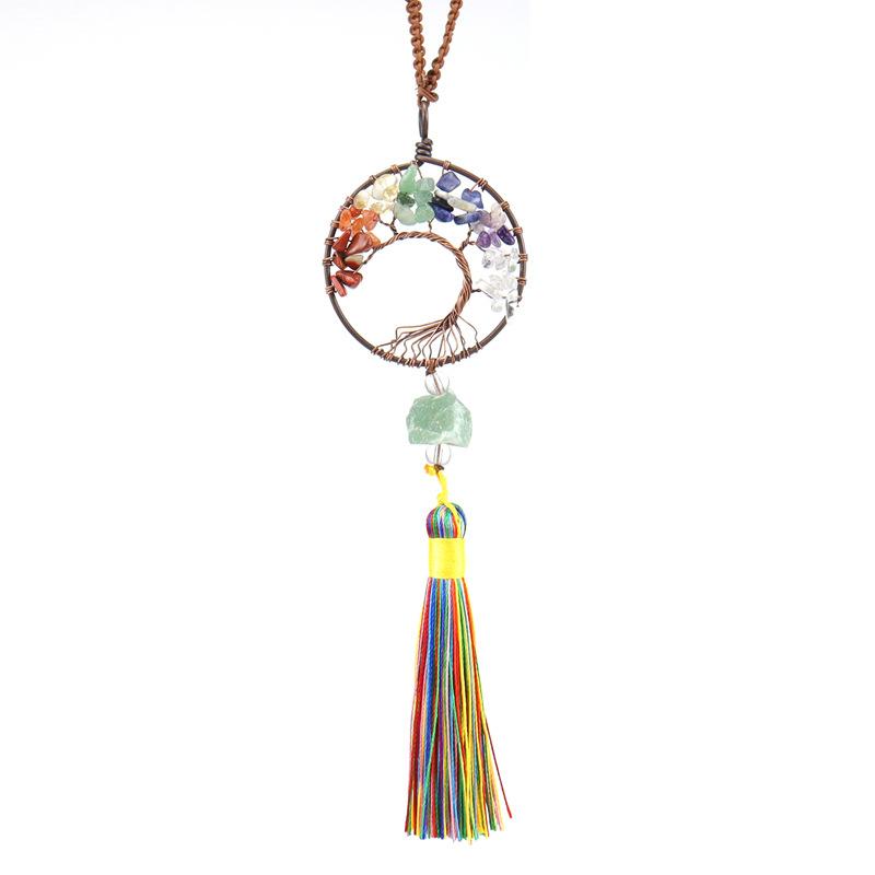Woven Natural Gravel Crystal Rough Stone Life Tree Fringed Pendant Car Rearview Mirror Pendant Bag Decoration G16