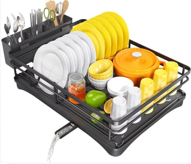 2-уровневая сушилка для посуды, сушилка для посуды, кухонная сушилка для посуды с корзиной для слива, органайзер для посуды на столешнице, сушилка для посуды