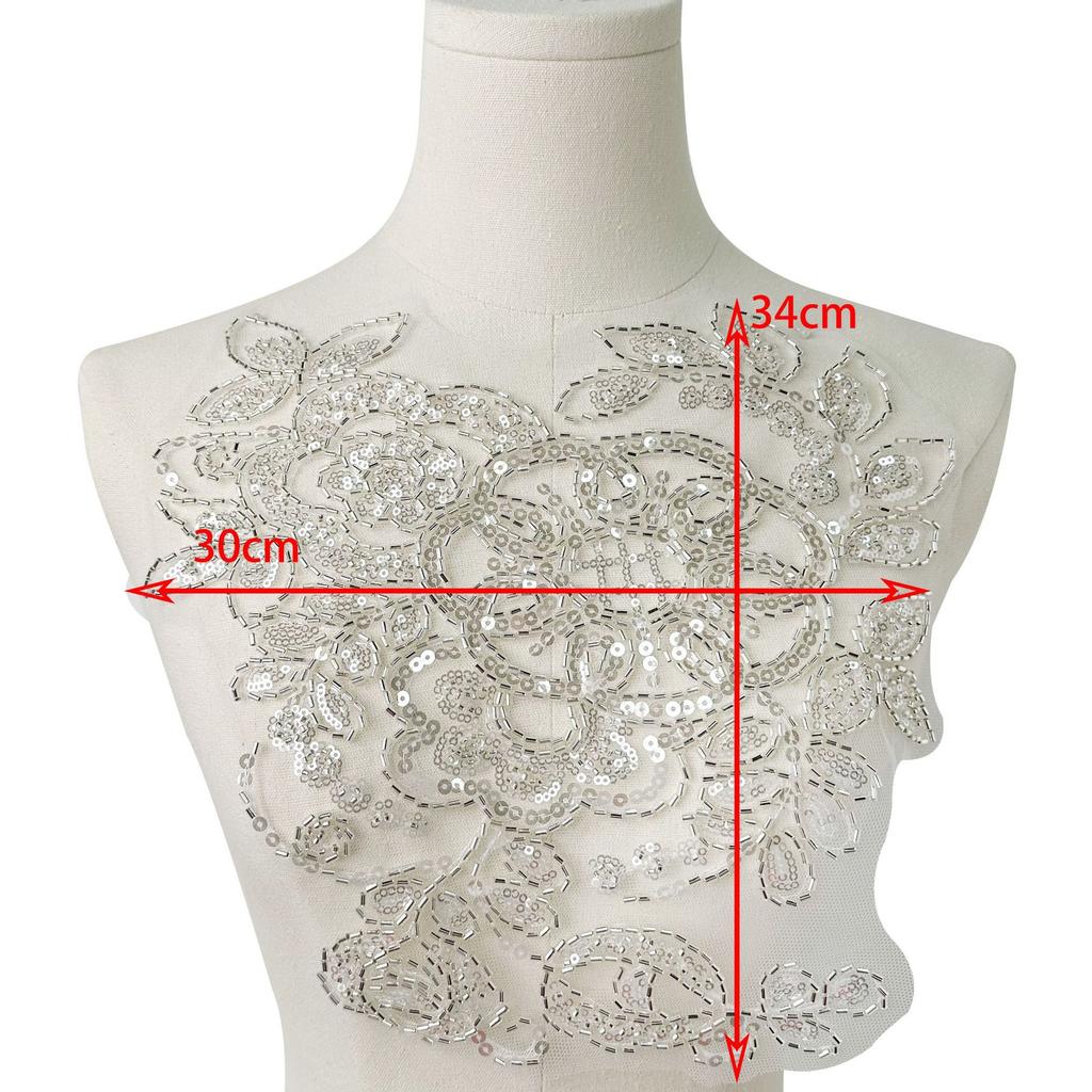 Heavy Industry Mesh Beaded Sequins Front Collar Placket Cloth Sticker Wedding Dress Skirt Decoration Diy Accessories Clothing Accessories