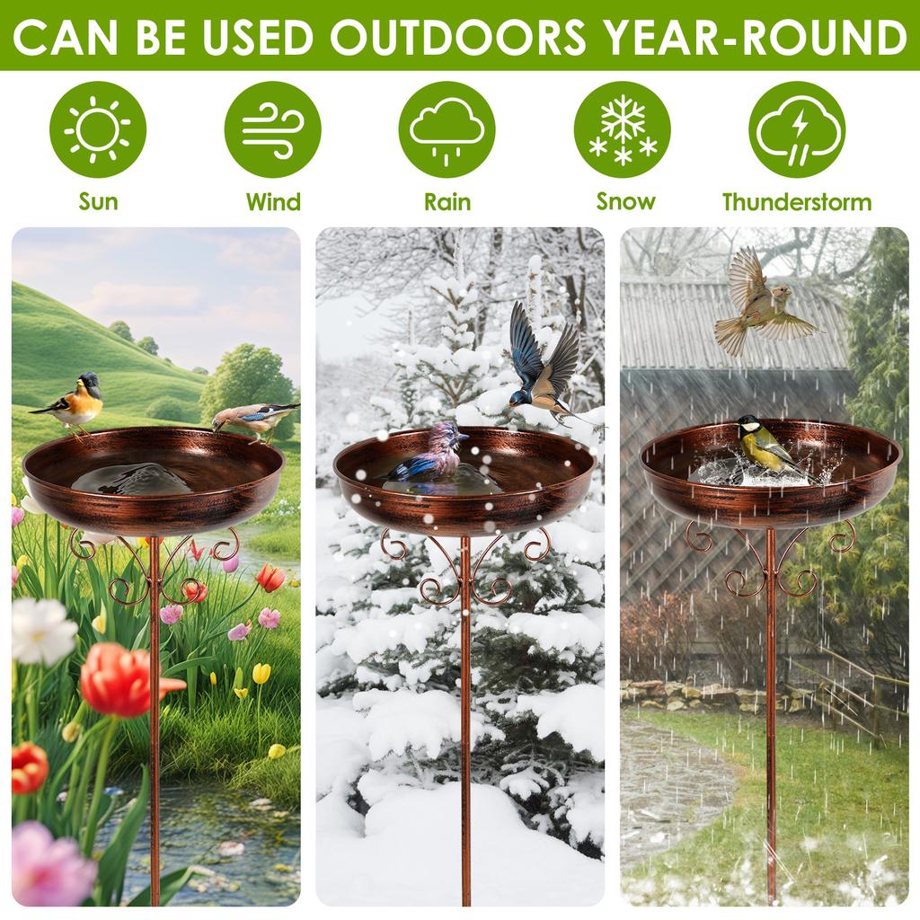 Bird Bath for Garden Metal Standing Bird Bath Feeder Bowls with 5 Prongs Stakes Easy to Install for Patio Outside Yard Decor