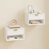 Set of 2 Wall-Mounted Nightstands, Grooved Drawer, Open Shelf, 40x30x25 cm, White