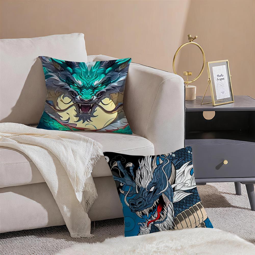Mythology Traditional Japanese Dragon Cushion Cover Pillowcase Short Plush Invisible Zipper Room Sofa Cushion Cover