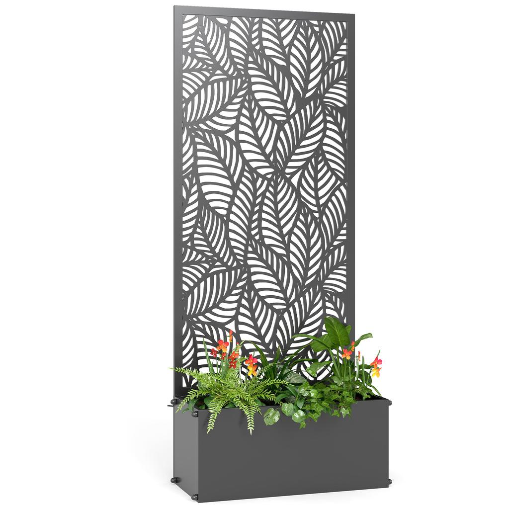 Planter with Trellis, Flower Box, with Privacy Screen, for Climbing Plants, Metal, 45 X 21.5 X 110 Cm, Black