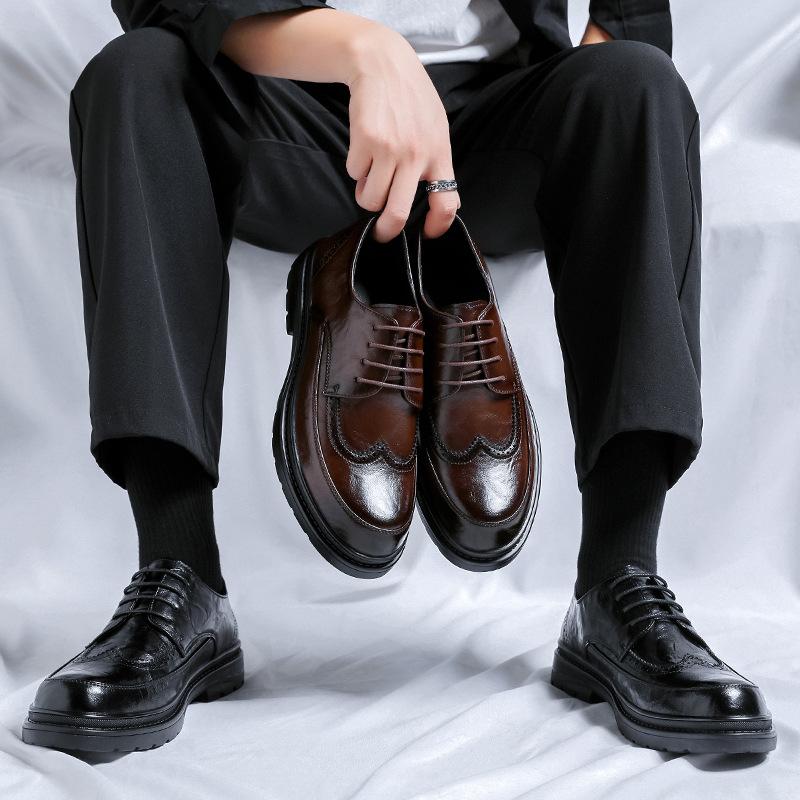 2024 New Leather Shoes Men's British Retro Heightening Platform Men's Shoes Youth Low-top Wedding Leather Shoes Men's 99331-R