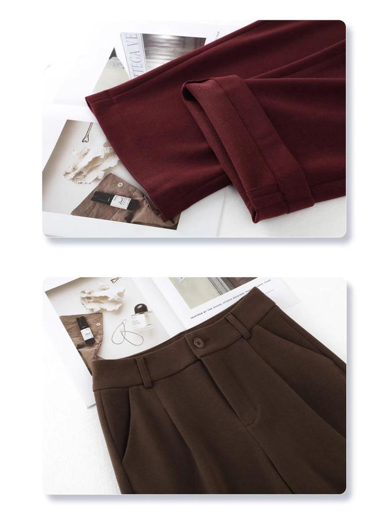 Ankola Women's 2024 Red Tweed High-Waisted Slimming Pants - Autumn/Winter Style, Eight-Point Wide-Leg Design