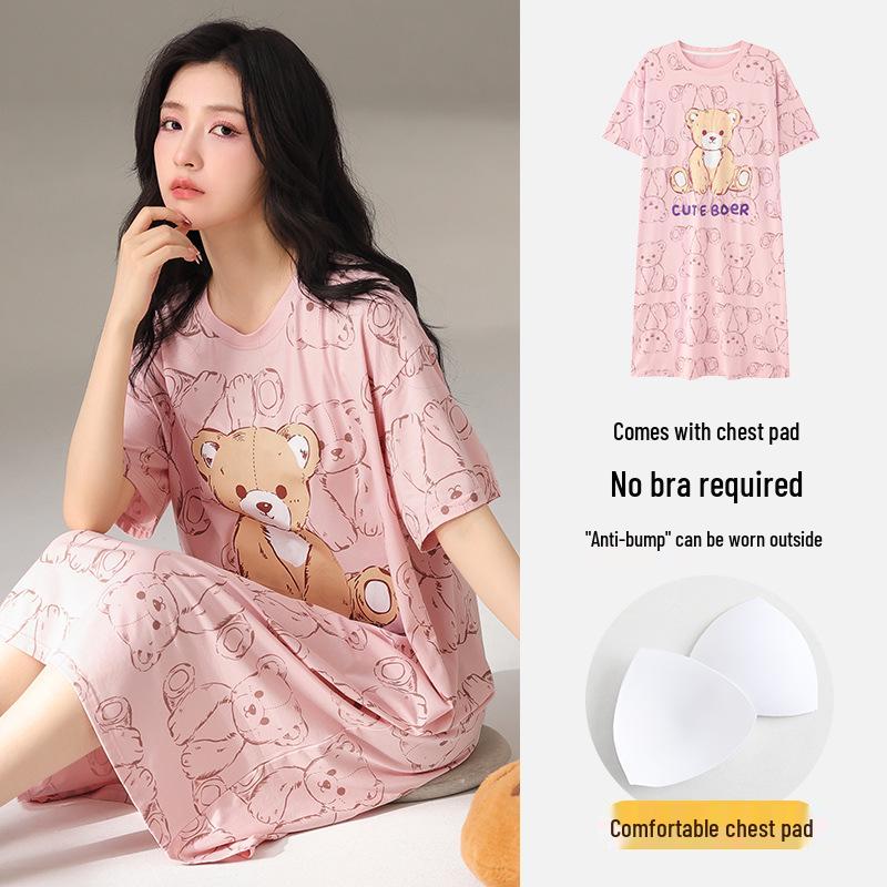 Women's Summer Modal Pajamas: Short Sleeve, Thin Style, with Chest Pads, Round Neck – Sweet Student Homewear