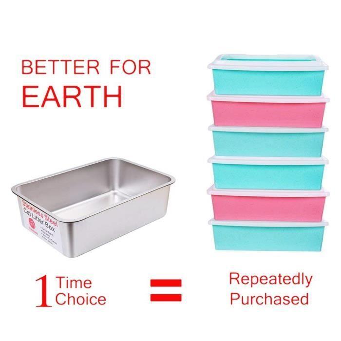 Yangbaga Bac à Litière Chat XL, Bac en Acier Inoxydable Toilette Chat Anti - Odeur pour Chats (60 * 40 * 15cm)