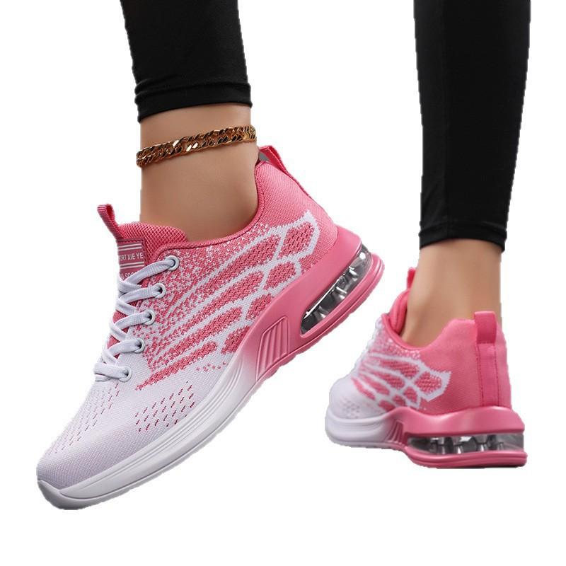 Autumn large size women's shoes fly-woven mesh breathable running shoes low-top air cushion soft-soled sports shoes