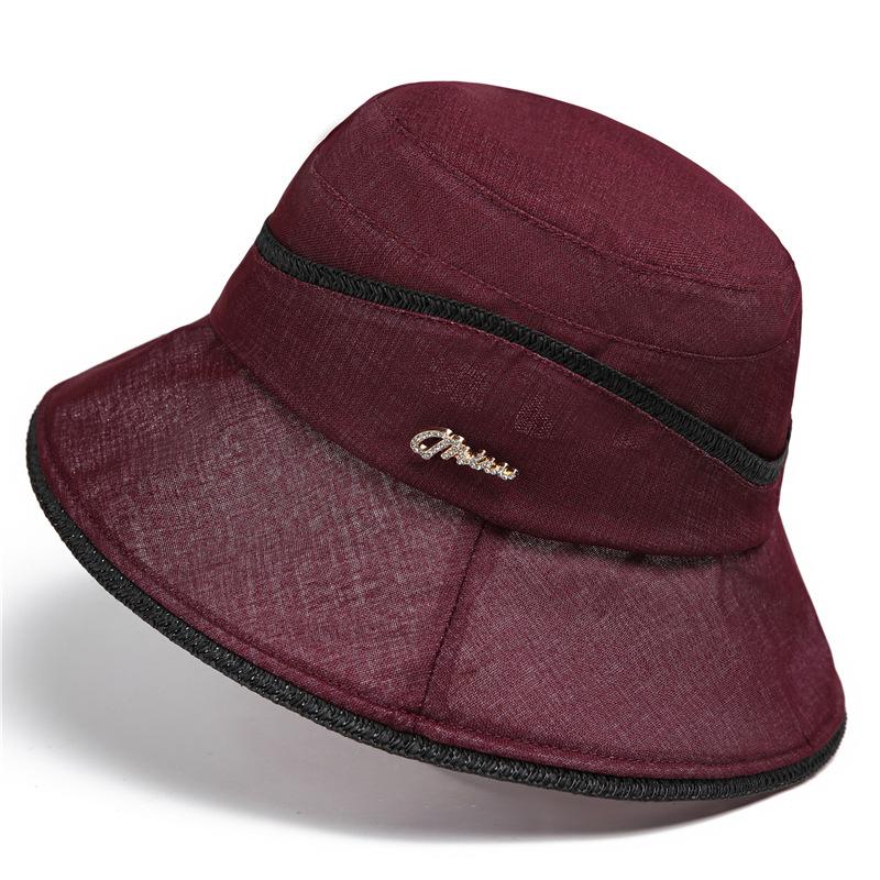 

Summer Sun Hats Elegant Color Block Thin Breathable Bucket Hat Lightweight Travel Beach Hats for Women Girls M（56-58cm） бордовий