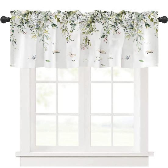 Bahar Çiçekli Perde Üstlüğü Yapraklar Çiçekler Pencere Üstlüğü Kısa Mutfak Perdesi Askı Yuvalı Perde Üstlüğü Banyo Yemek Odası İçin