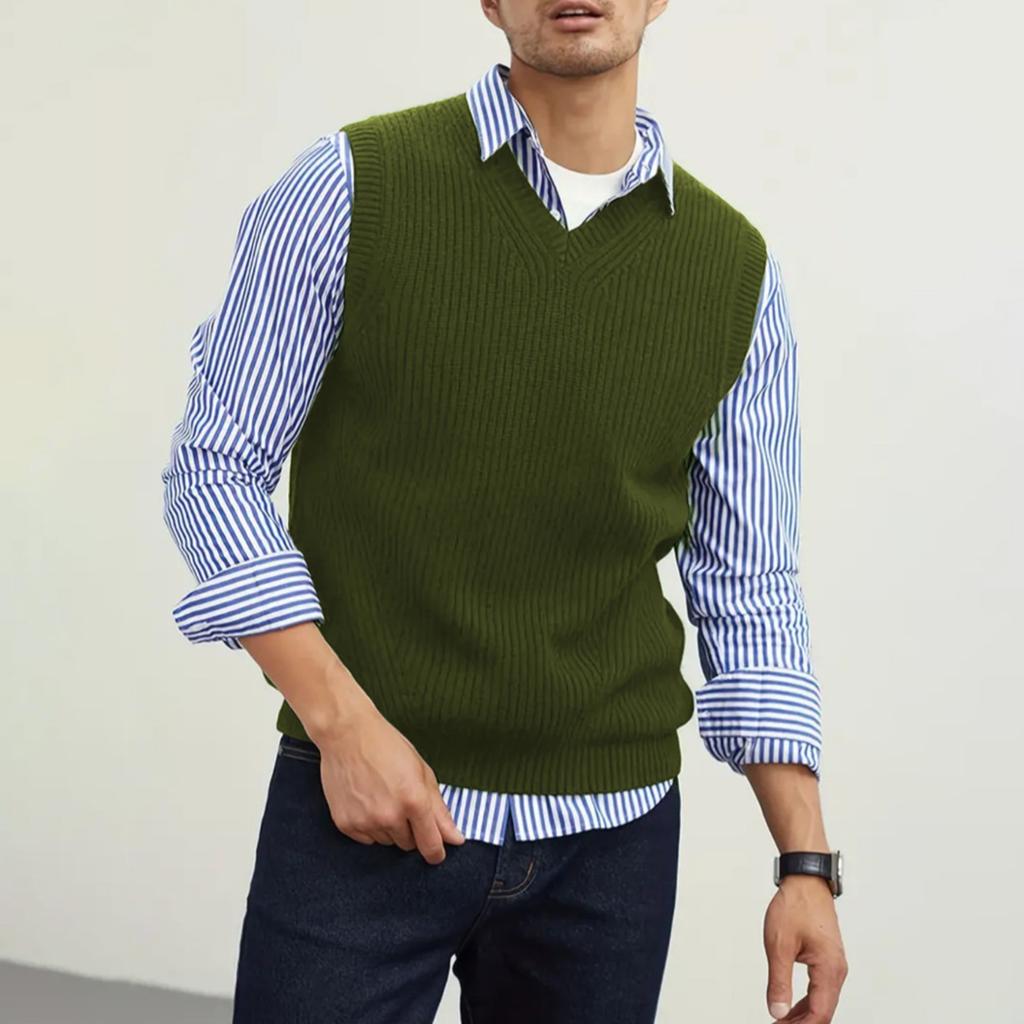 Men's Sleeveless Sweater College Style Vest V-Neck Fashion Waistcoat Sweater Vest