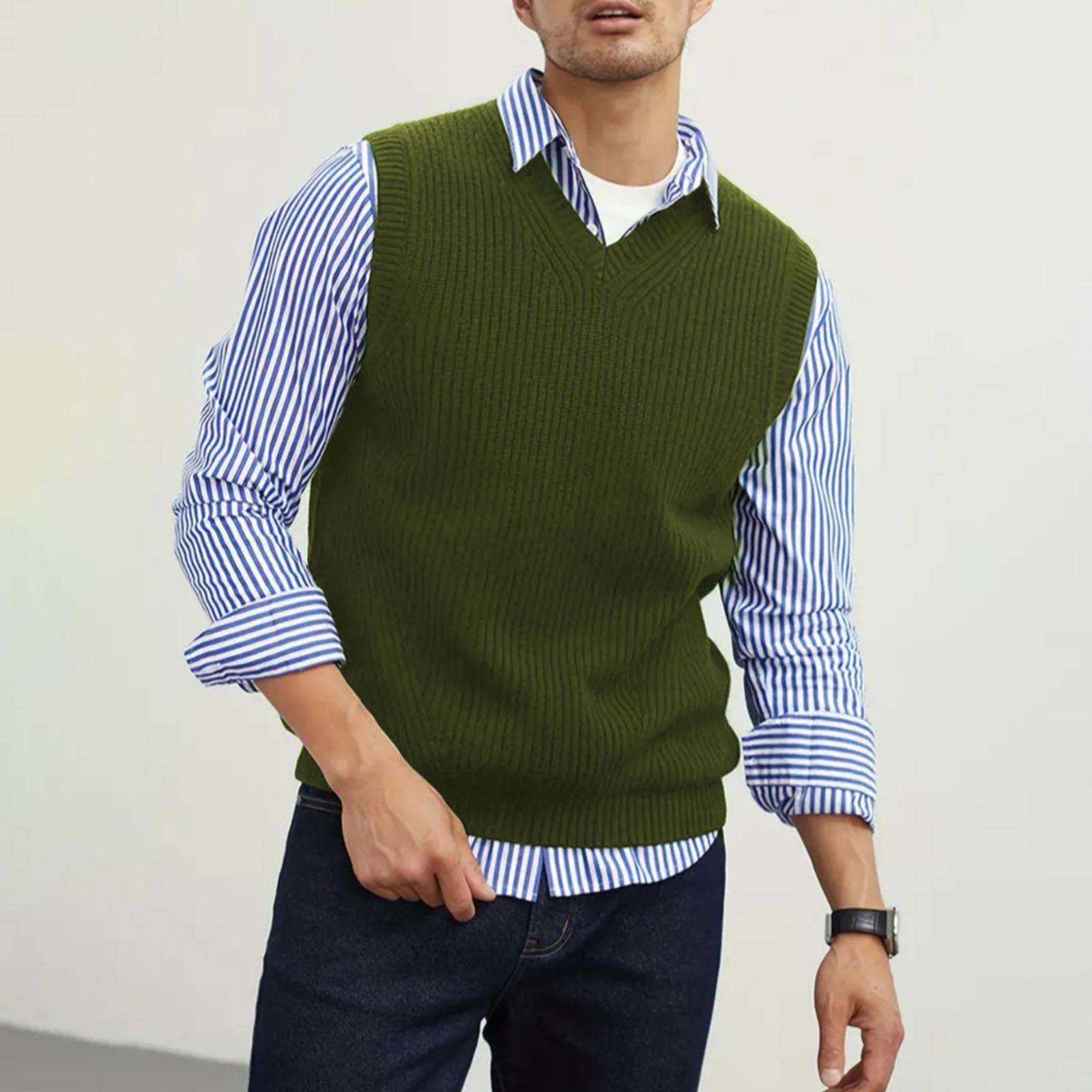 

Мужской свитер без рукавов в стиле колледж, жилет с V-образным вырезом, модный жилет-свитер XL