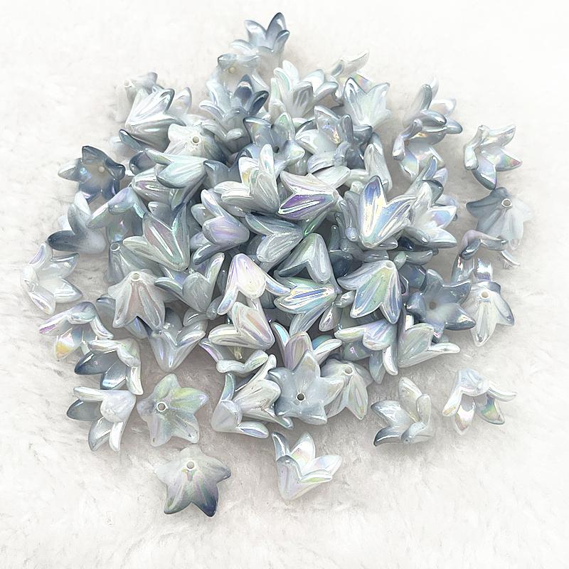 20pcs 13x16mm Gradual Change Acrylic Lilies Beads Caps Jewelry Findings Charms Bracelets Spacer Beads for Jewelry Making