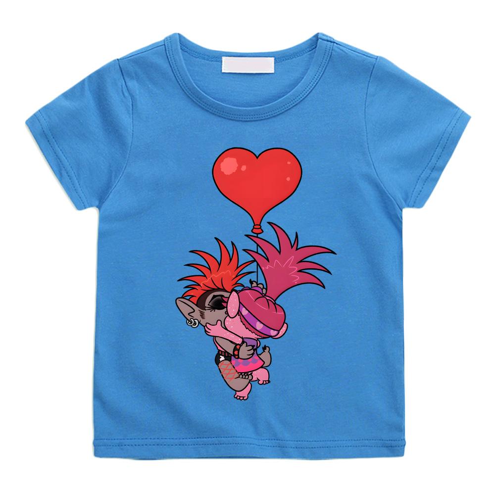 Trolls Anime Print Casual T-shirts Children Intellectual Fun Cartoon Tshirts Kids High Quality Cotton Tees Boys Girls Tops
