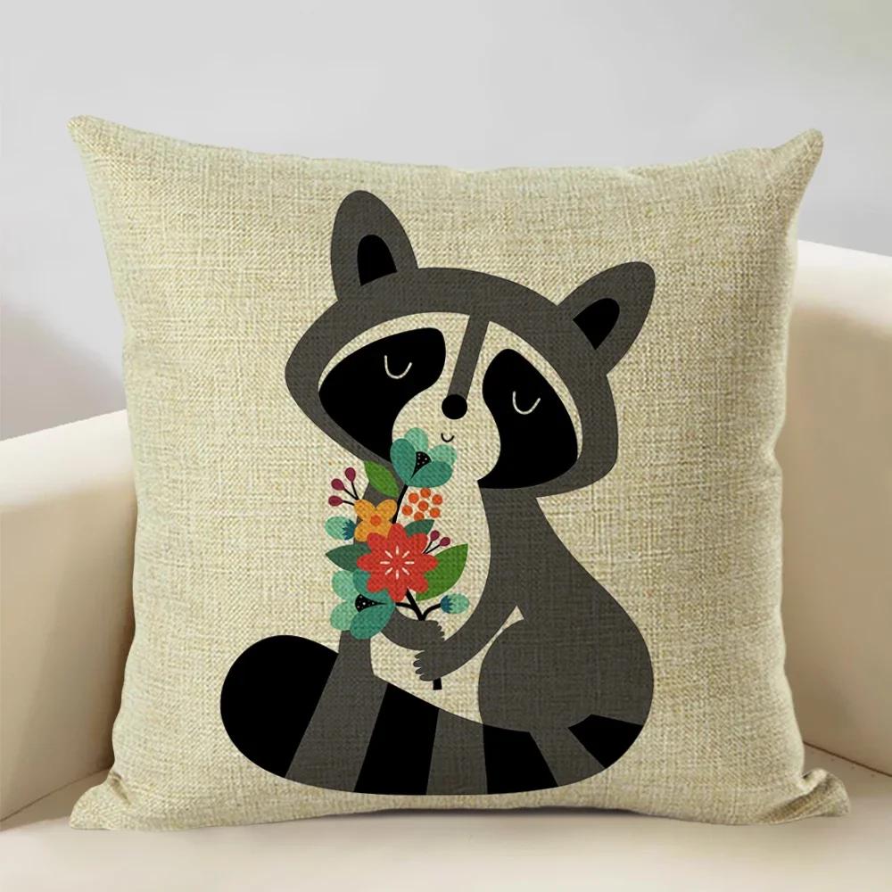 Animal Cushion Cover Linen Pillowcase Decorative Sofa Pillow Cover Home Decor Hedgehog Fox Bear Pillow Cases CM