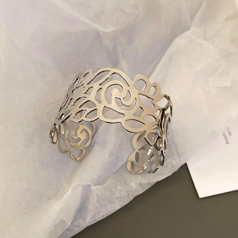 Minimalist Double-Layer Hollow Armlet: European & American Style, Exaggerated & Fashionable High-End Bracelet