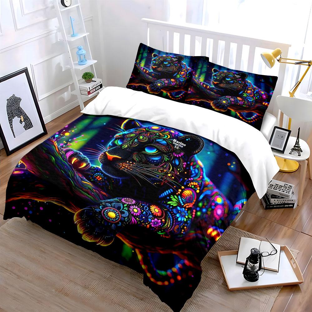 Colorful Leopard Themed Home Decor Bedding Set With 1 Duvet Cover 2 Pillowcases Single Double King Queen, Gift