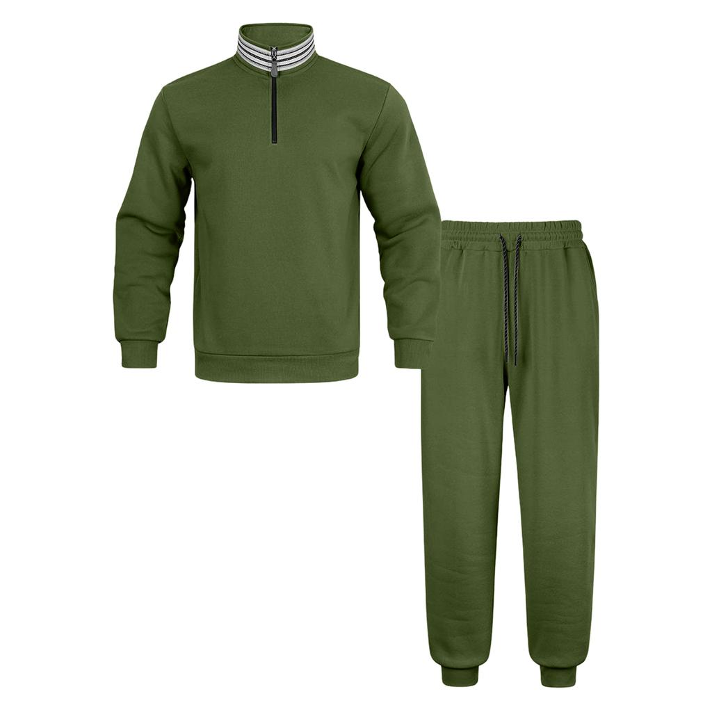 Men's 2 Piece Sweatsuit Set Fall Winter Striped Half Zip Stand Collar Sweatshirt and Sweatpants Casual Athletic Tracksuit