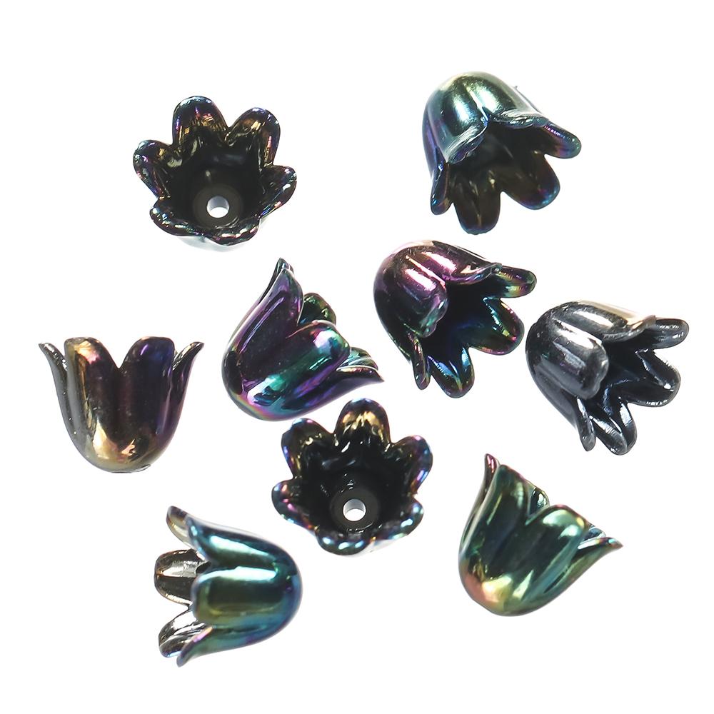 50 100pcs/lot AB Colorful Lily Flowers Acrylic Bead Caps Bellflower Spacer Beads For DIY Bracelet Necklace Jewelry Making 50pcs чёрный