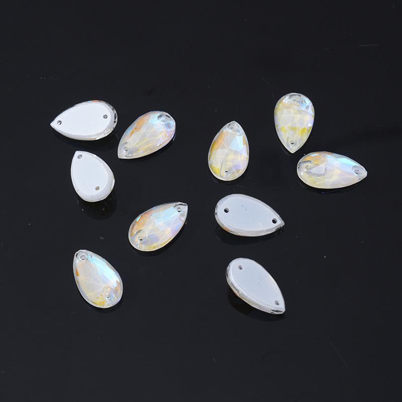 K9 Weichen Water Drop-Shaped Fluorescent Boutique Inverted Edge Glass Flat Buckle Glass Hand Seam Drill, Double Hole Flat Bottom Drill Diy Accessories