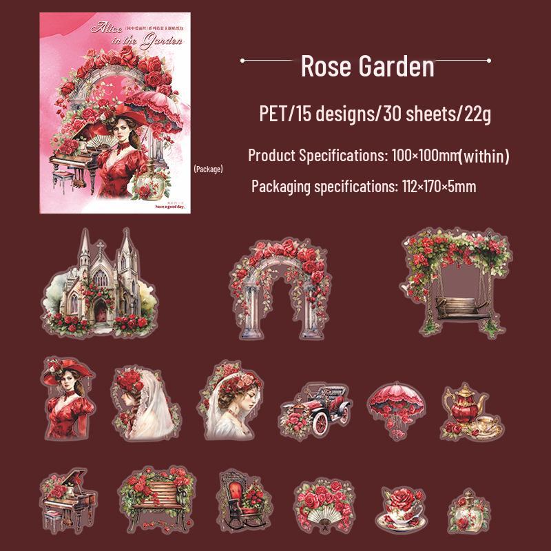 Wonderful Day Sticker Pack: Alice in the Garden Series, 30 Sheets for DIY Journals with 8 Unique Character Designs