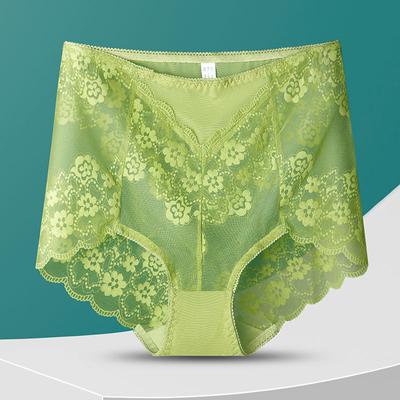 Sexy Hollow Lace High Waisted Women's Underwear with Cinched Abdomen Lifted Buttocks Without Any Marks Panties
