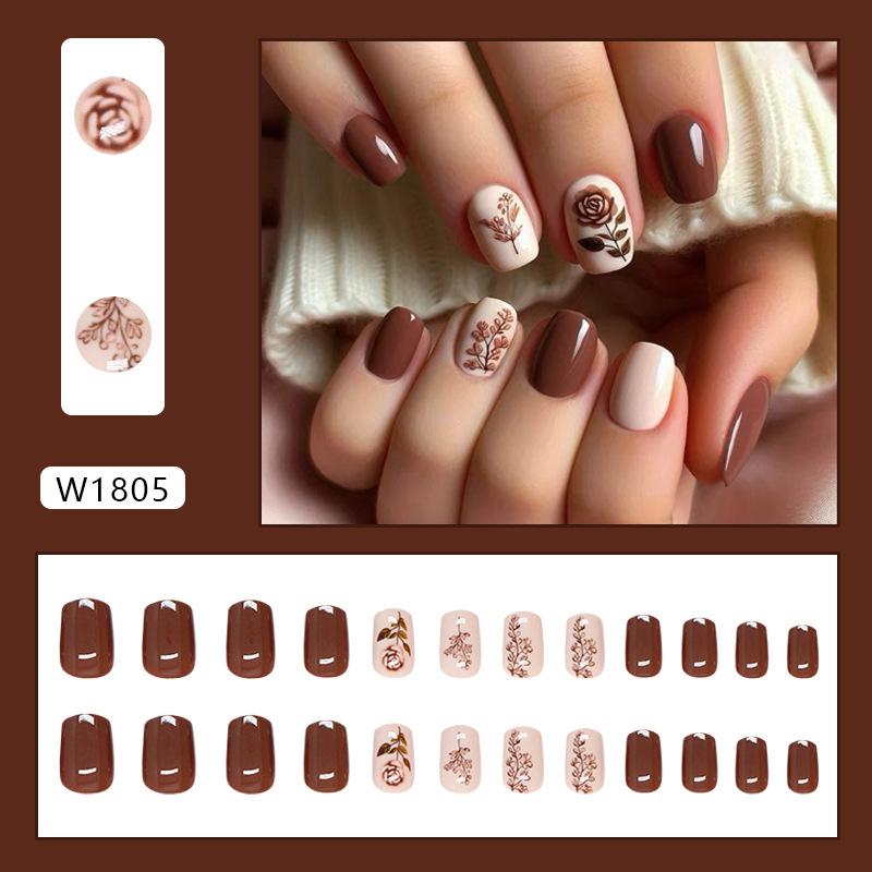 

Nail Art Piece, Solid Color, Line-worn Nail, Removable Nail Art Piece, Simple Rose Fake Nail, 24 Pieces of Short Nail.
