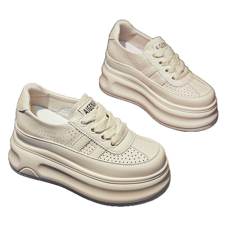 thick-soled little white shoes women's hollow breathable board shoes 2025 summer new inner height-increasing women's shoes small casual shoes