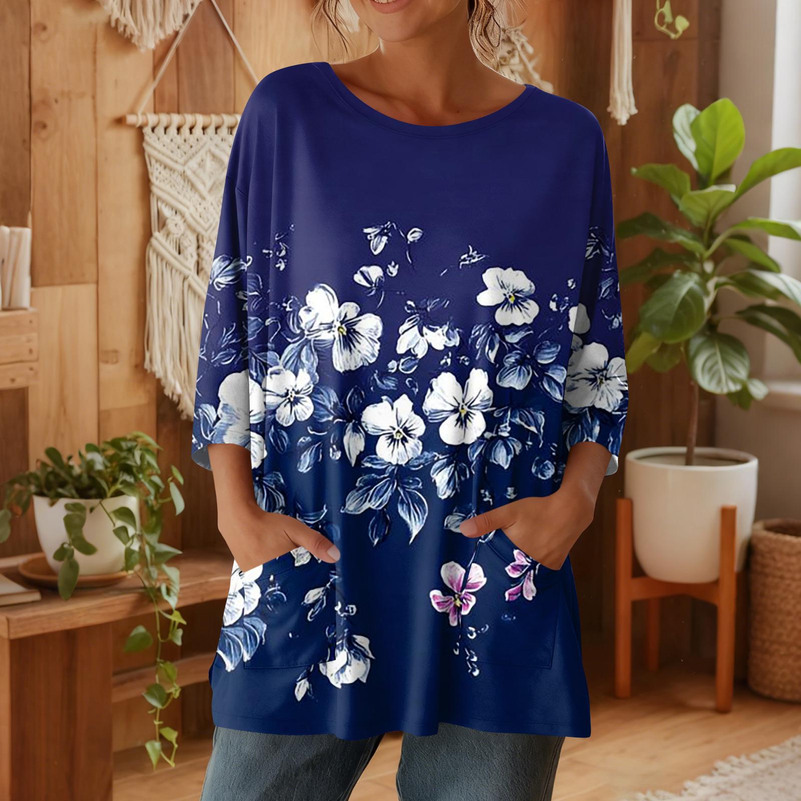 

Women s 3/4 Sleeve Shirts Graphic Tees Shirts Casual Basic Tops Pullovers XXL Темно-синій