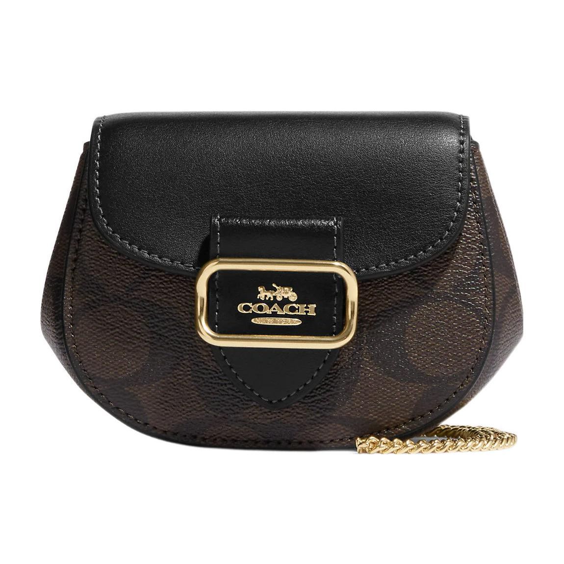 Coach Brown Signature Canvas & Leather Mini Saddle Bag with Gold Hardware for Daily Use Basic Set (Bag+Dust Bag)