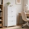 Bathroom Cabinet with 2 Drawers, Free-standing, with Adjustable Shelf and Doors In Slatted Look, White