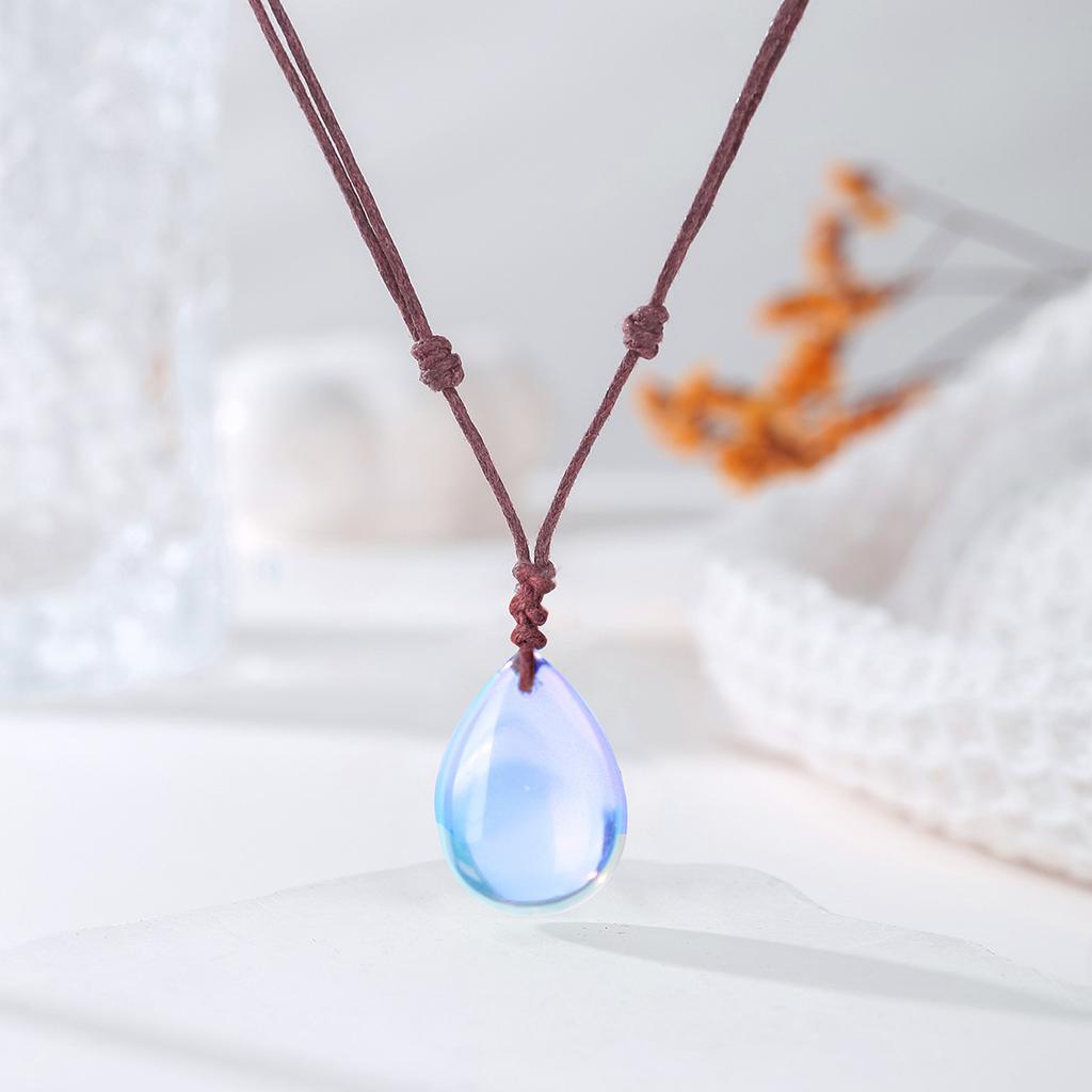 Natural crystal pendant, amethyst necklace, hand woven, water droplet jewelry